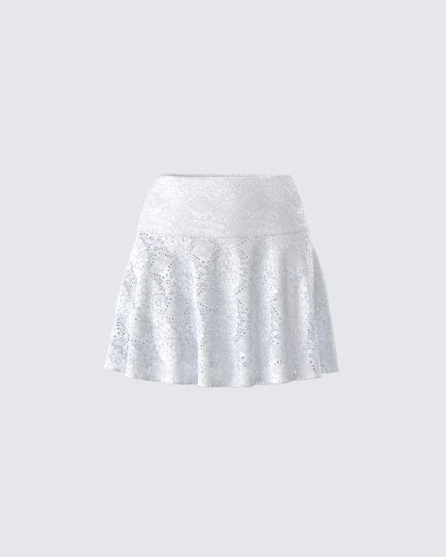 elegant tailored skirts -Teya White Pattern Mini Skirt