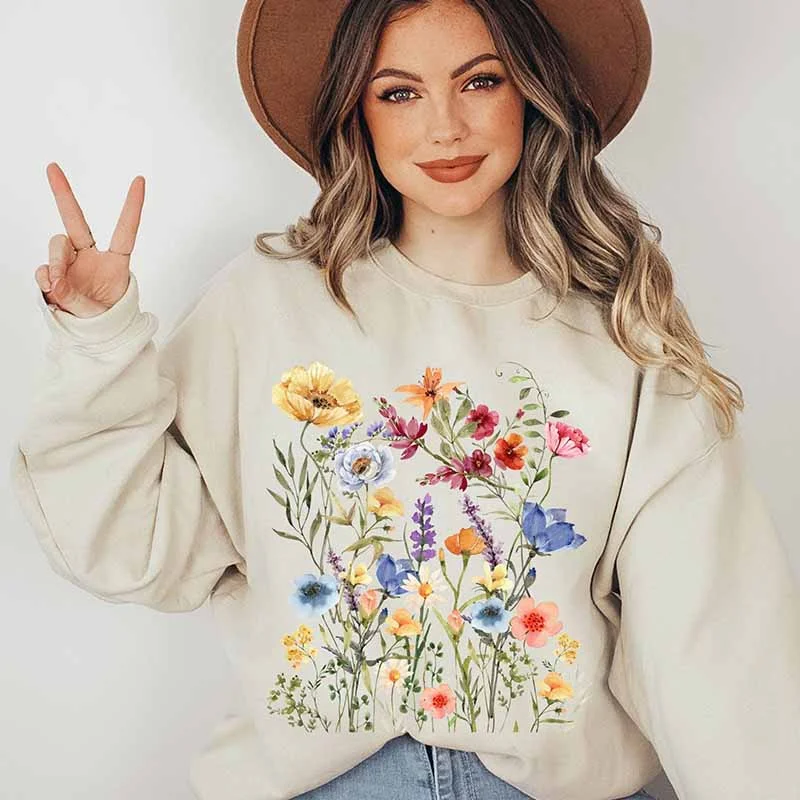 Collectible Sweatshirt -Vintage Pressed Flowers Botanical Boho Sweatshirt