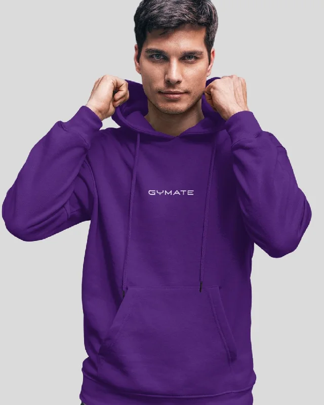 Essential Hoodie -Mens Purple Hoodies Designer Gymate Original small logo [ctr]