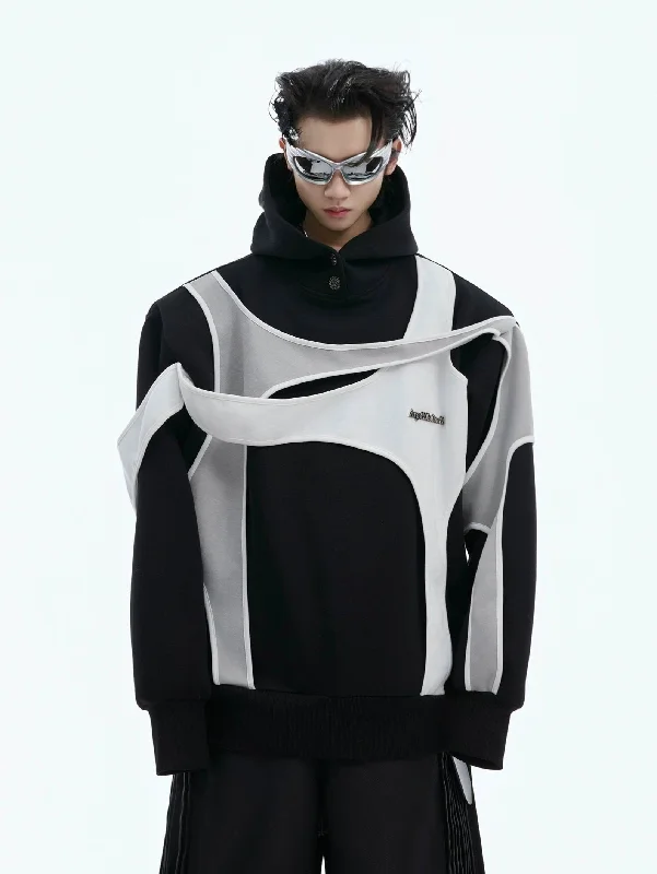 Relax Hoodie -Structured & Contrast Spliced Hoodie