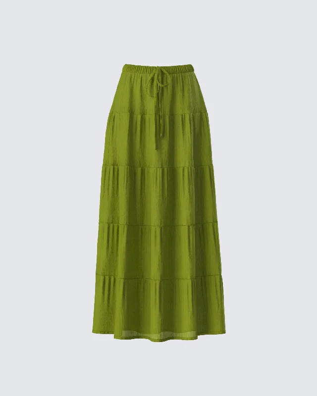 soft modal skirts -Didi Green Tiered Maxi Skirt