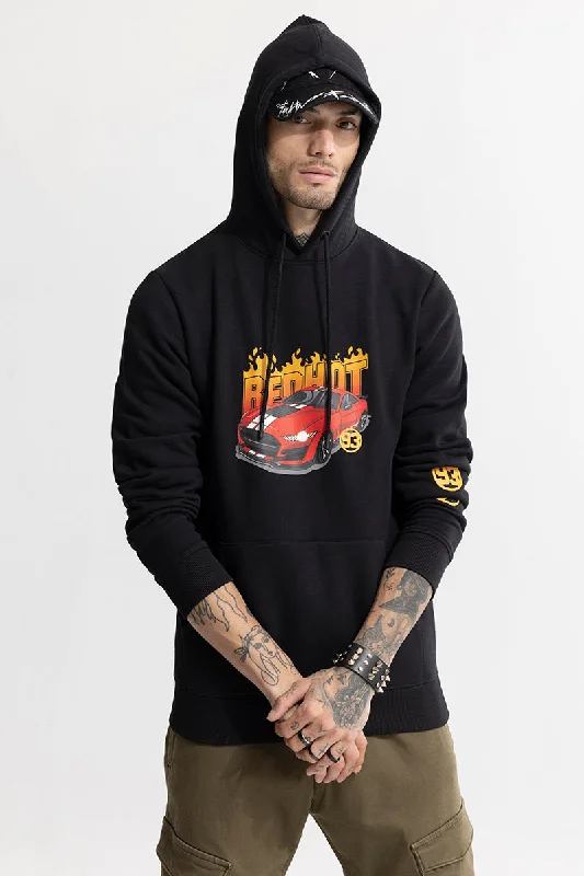 Extended Hoodie -Red Hot Black Hoodie