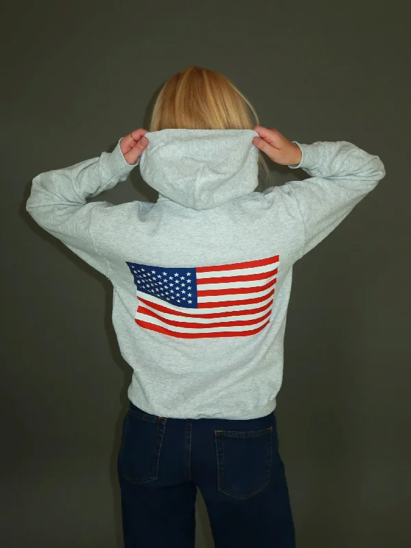 Orange Hoodie -US FLAG HOODIE (rygprint) - GRÅ