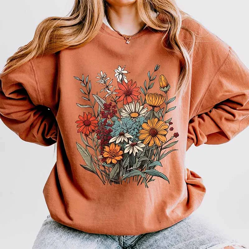 Easter Sweatshirt -Vintage Pressed Floral  Fairycore Wildflowers Sweatshirt