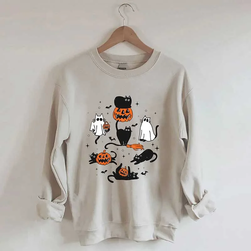 Half-Zip Sweatshirt -Halloween Ghost Cats Sweatshirt