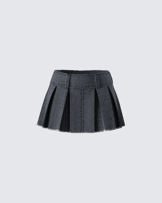 durable khaki skirts -Ismay Black Denim Pleat Skirt