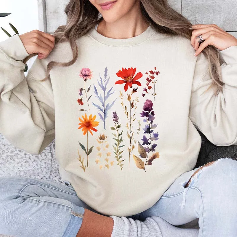 Tropical Sweatshirt -Vintage Pressed Flowers Fairycore Sweatshirt