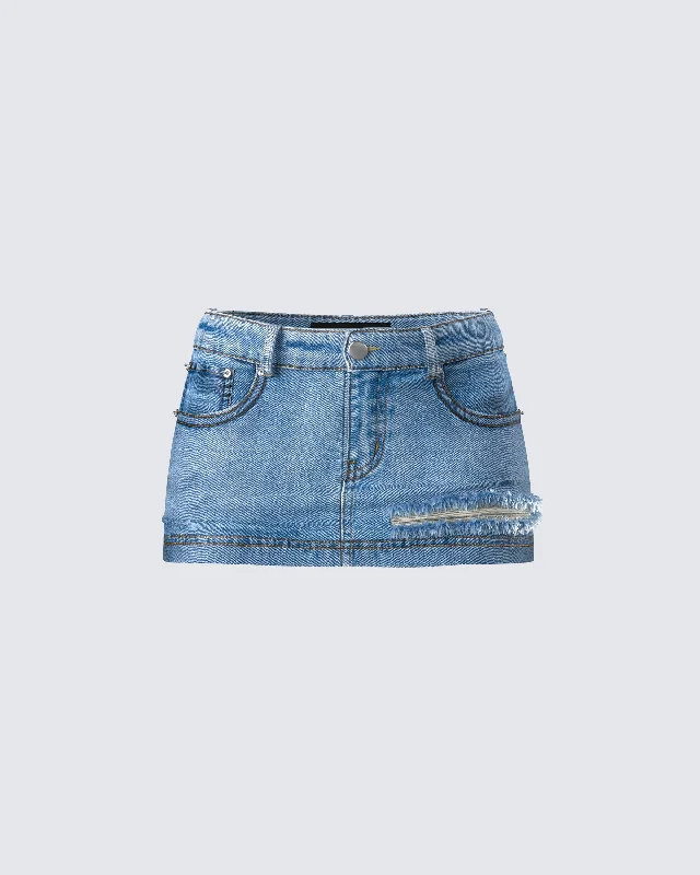 casual weekend wrap skirts -Loria Blue Denim Micro Mini Skirt