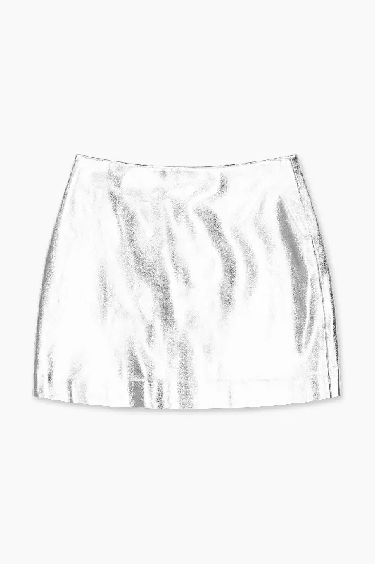 trendy ruffled denim skirts -YVETTE ULTRA MINI SKIRT | SILVER