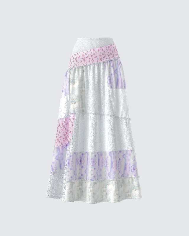 trendy asymmetrical denim skirts -Abby Multi Floral Print Maxi Skirt