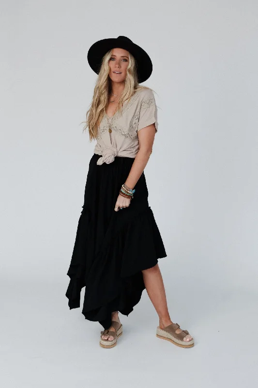 warm winter wrap skirts -The Nest Swing Of Things Pocketed Midi Skirt - Black