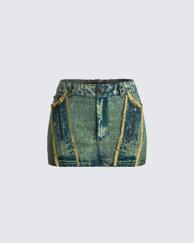 chic A-line denim skirts -Sima Green Tint Denim Mini Skirt