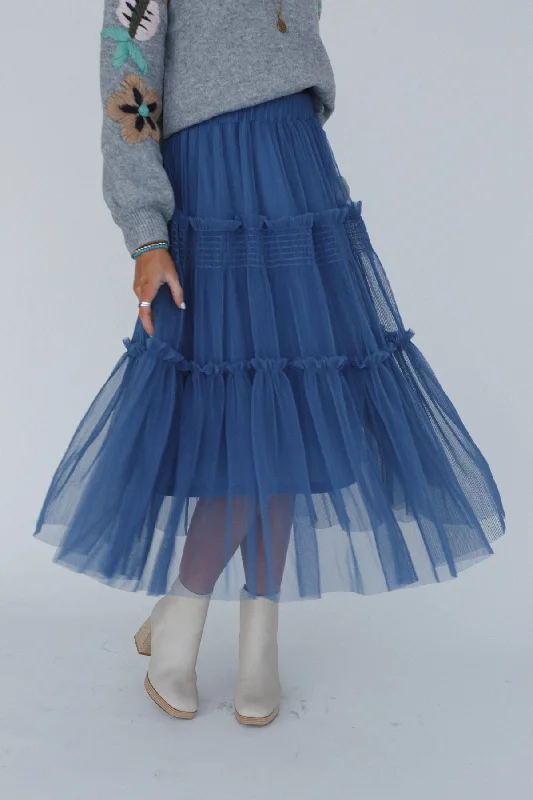 lightweight travel denim skirts -Sonoma Tiered Tulle Skirt - Blue