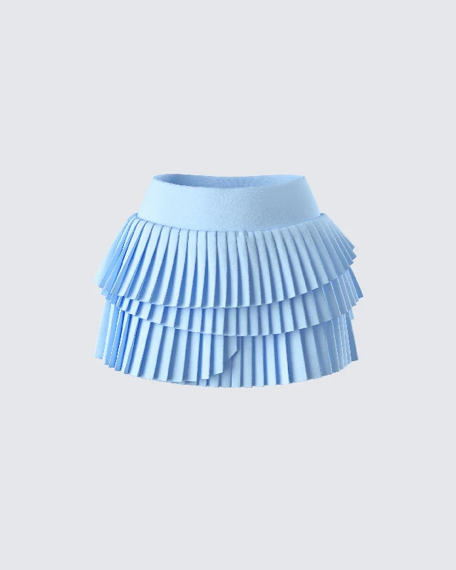 flared denim skirts -Evalina Blue Pleated Mini Skirt