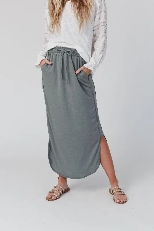 high rise pleated mini skirts -The Nest So Comfy Drawstring Maxi Skirt - Light Olive