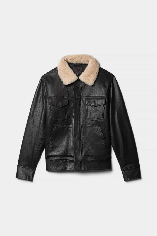 Wool Jacket -Shearling Collar Trucker Jacket | Responsible Leather