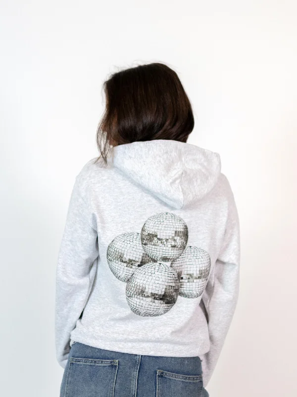 Embroidered Hoodie -MEGA DISCO KUGLE (sort) HOODIE (rygprint) - GRÅ