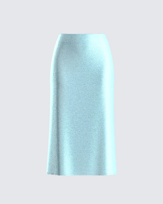 trendy high low mini skirts -Florie Aqua Satin Midi Skirt