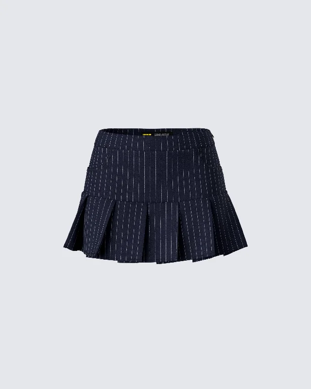 stylish tiered denim skirts -Minji Black Pinstripe Pleated Micro Mini Skirt