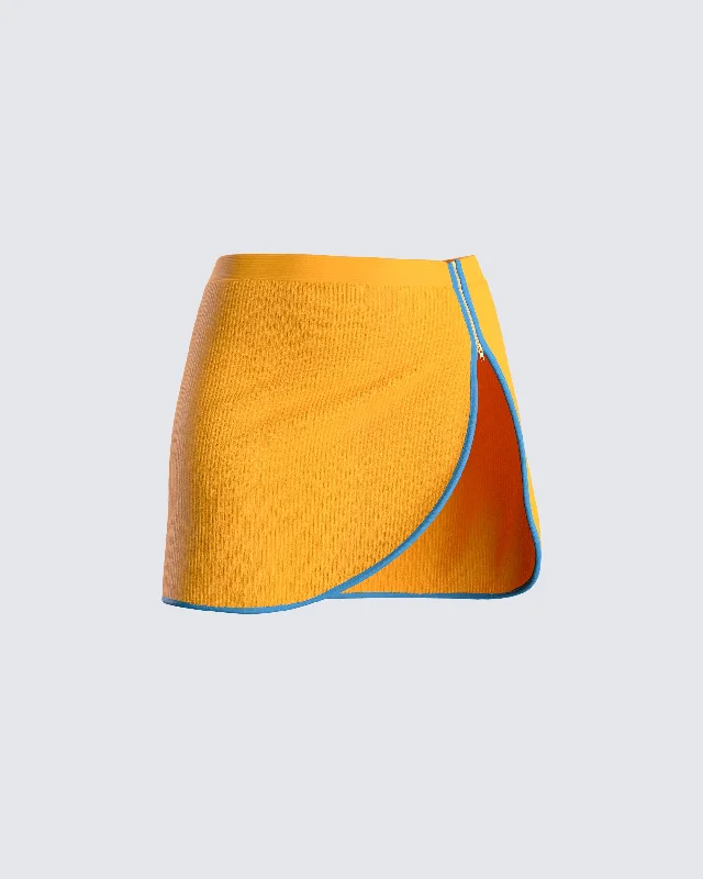 breathable linen denim skirts -Riley Orange Mini Skirt