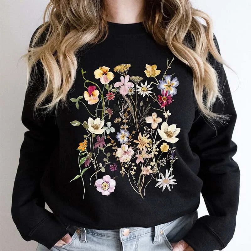 Adaptive Sweatshirt -Vintage Pressed Flowers Botanical Sweatshirt