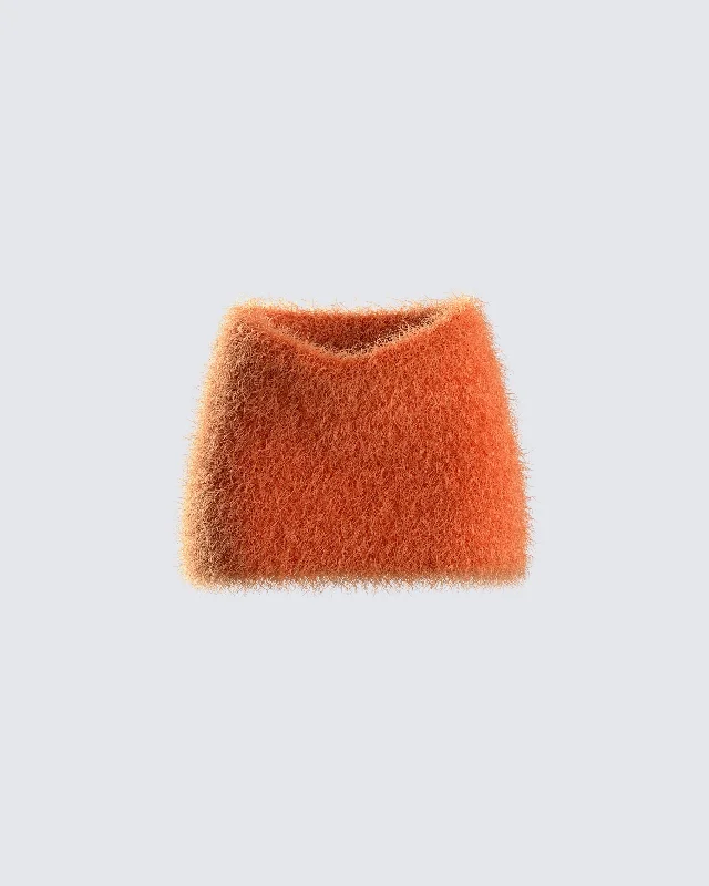 stretchy pencil denim skirts -Sierra Orange Fuzzy Skirt