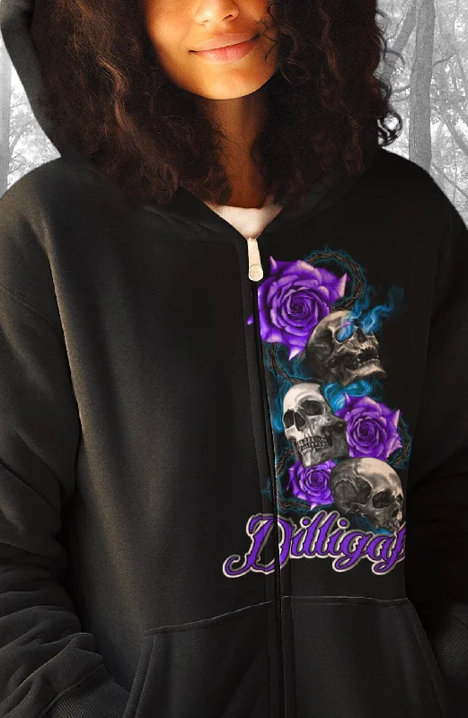 Wool Hoodie -Purple Skull Rose from Heaven zip Up Hoody