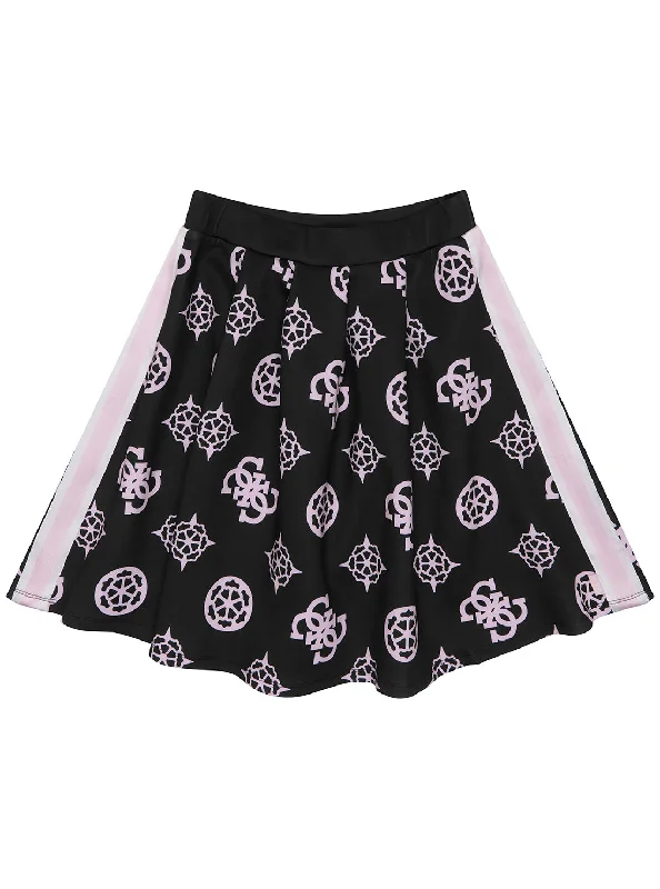 high rise pleated denim skirts -Black Pink Logo Scuba Midi Skirt (7-16)