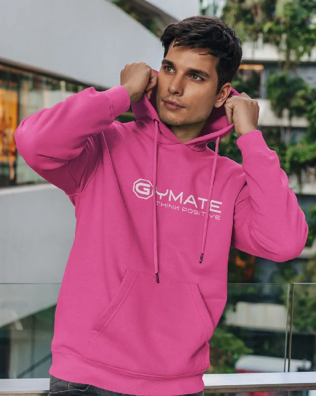 Farmer Hoodie -Stylish Mens Pink Hoodies Centre 'Think Positive'