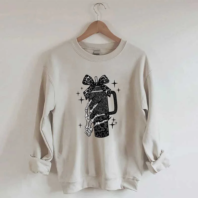 Plus Size Sweatshirt -Black Coquette Bow Skeleton Sweatshirt