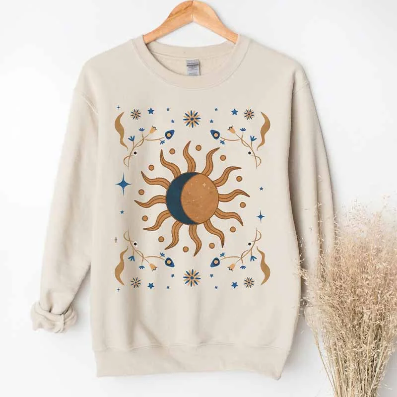 Beaded Sweatshirt -Sun And Moon Vintage Vibe Sweatshirt