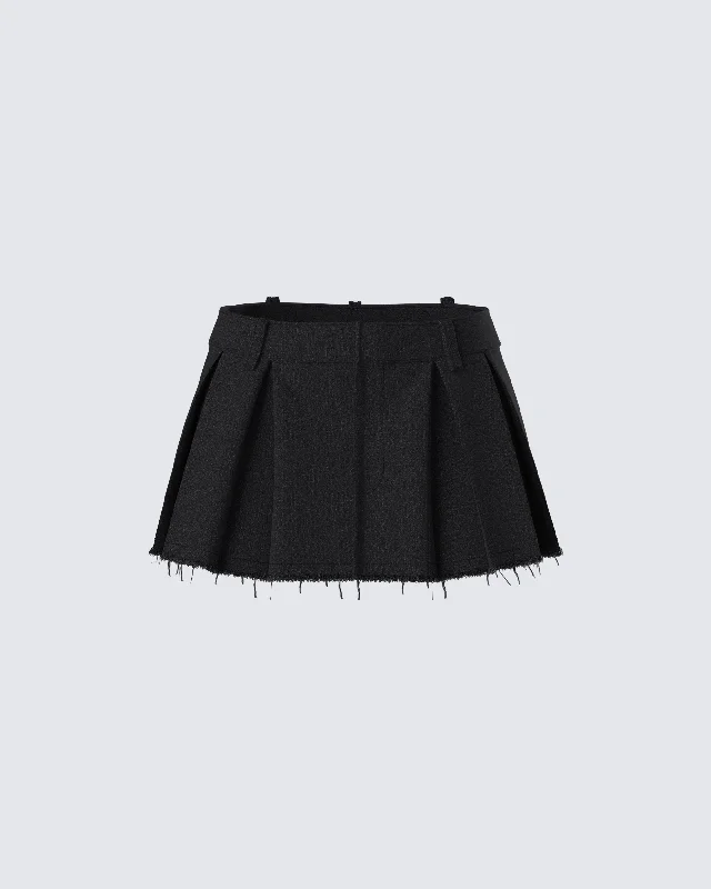 flared denim denim skirts -Jarica Black Twill Mini Skirt