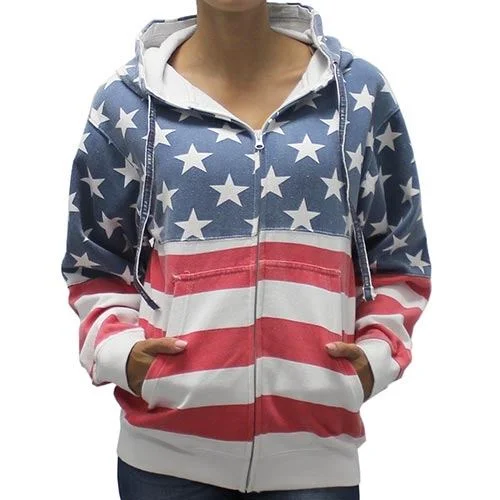 Classic Hoodie -Unisex Patriotic Stars Hoodie- Full Zip