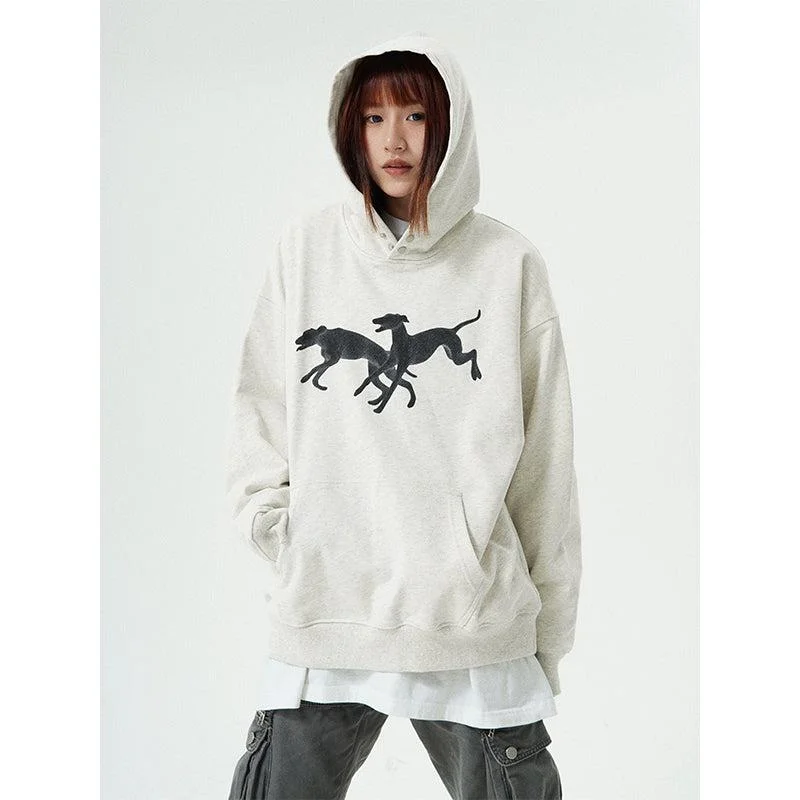 Plush Hoodie -Jumping Animal Graphic Hoodie