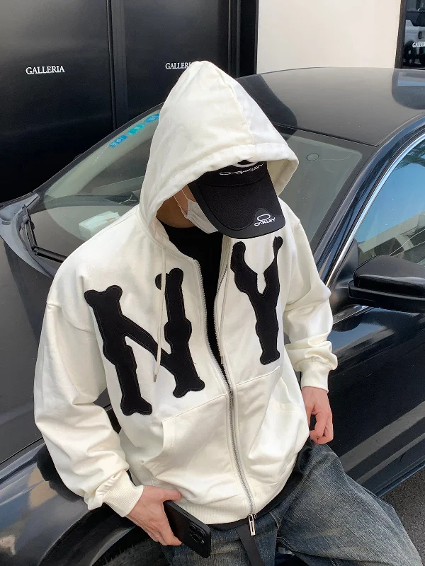 Plain Hoodie -NY Patched Zip-Up Hoodie