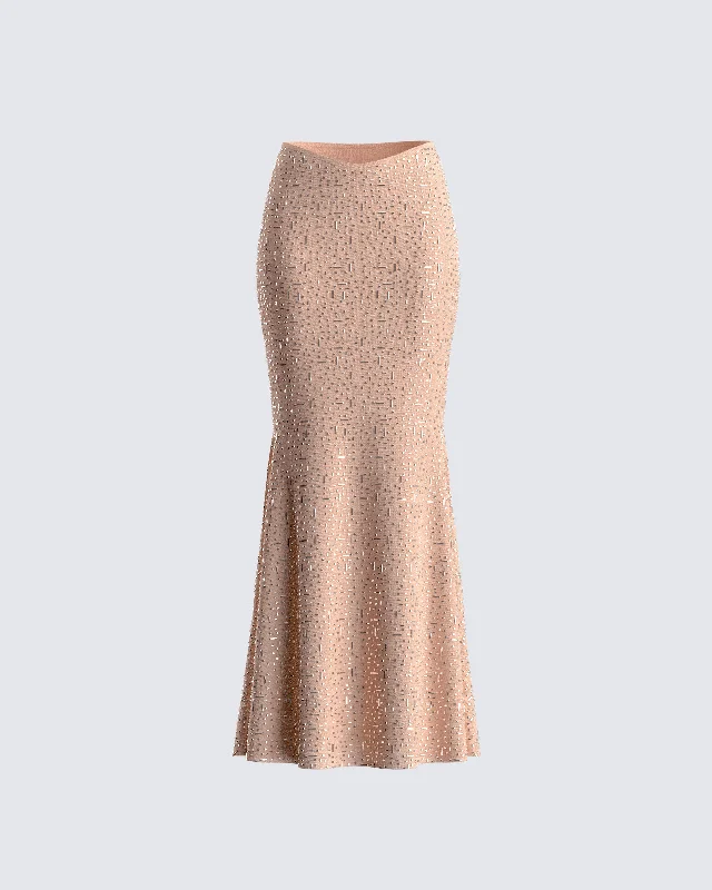 casual jersey midi skirts -Maze Nude Rhinestone Maxi Skirt