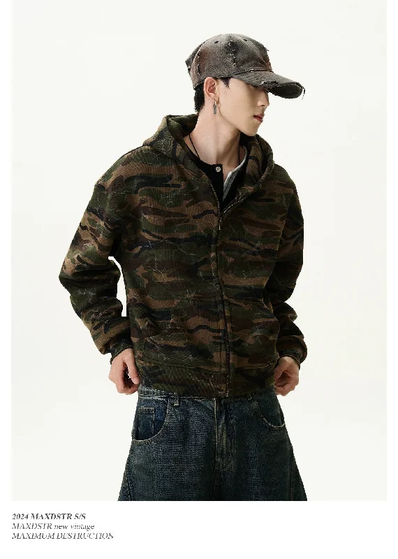 Adventure Hoodie -Stained Camouflage Zip-Up Hoodie