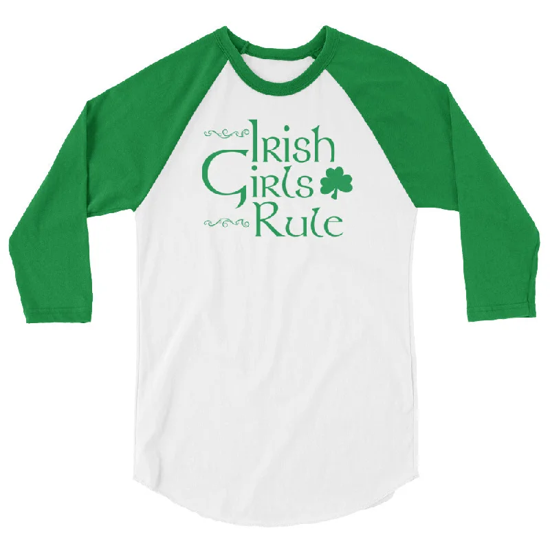 cool pattern t-shirts -Irish Girls Rule 3/4 Sleeve Baseball Style Raglan Shirt