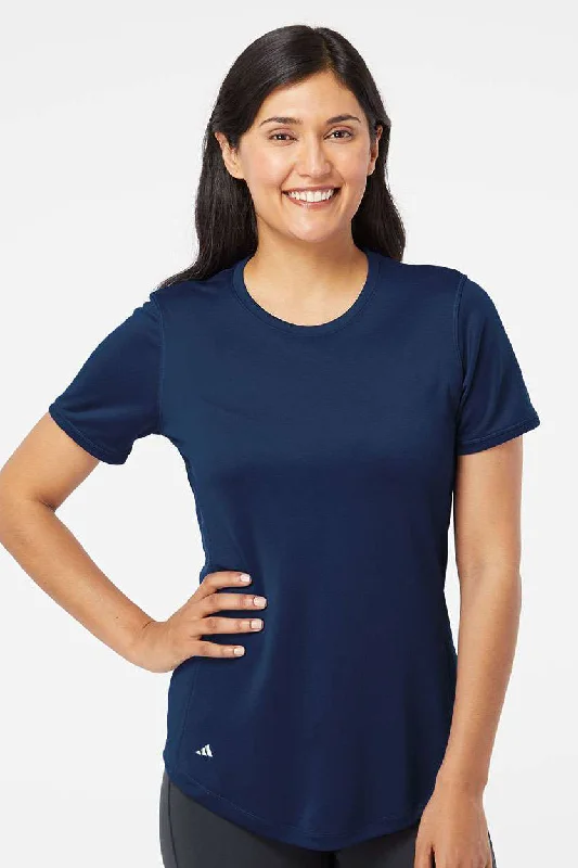 bold slogan t-shirts -Adidas Womens UPF 50+ Short Sleeve Crewneck T-Shirt - Collegiate Navy Blue