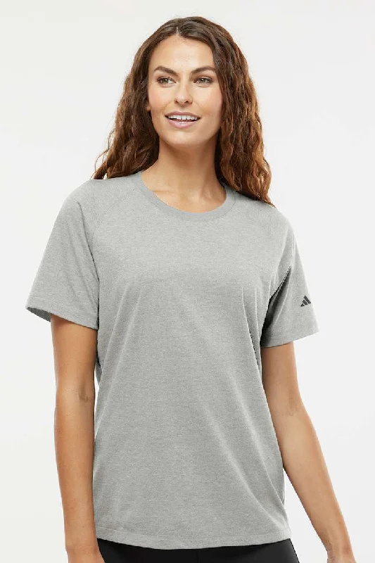 holiday slogan t-shirts -Adidas Womens Short Sleeve Crewneck T-Shirt - Heather Medium Grey