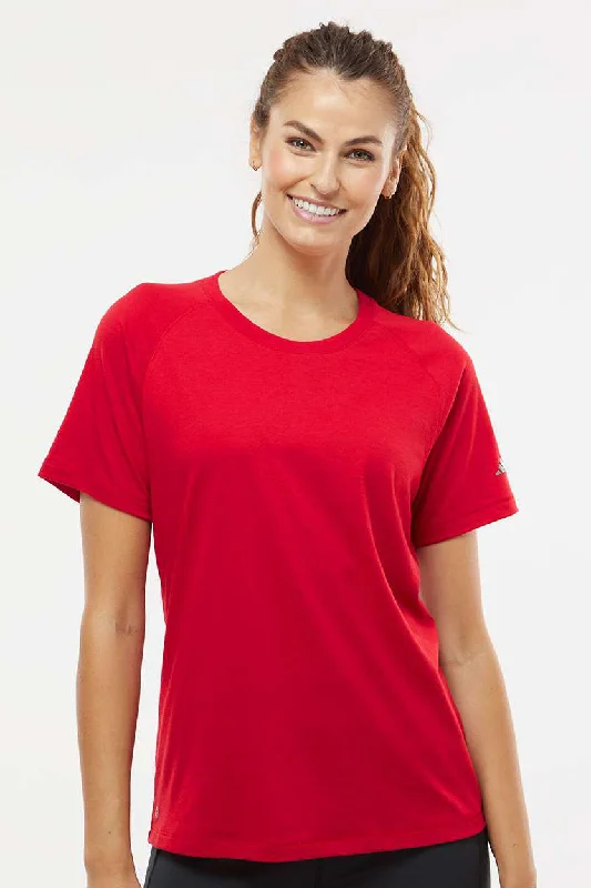 pastel stripe t-shirts -Adidas Womens Short Sleeve Crewneck T-Shirt - Power Red