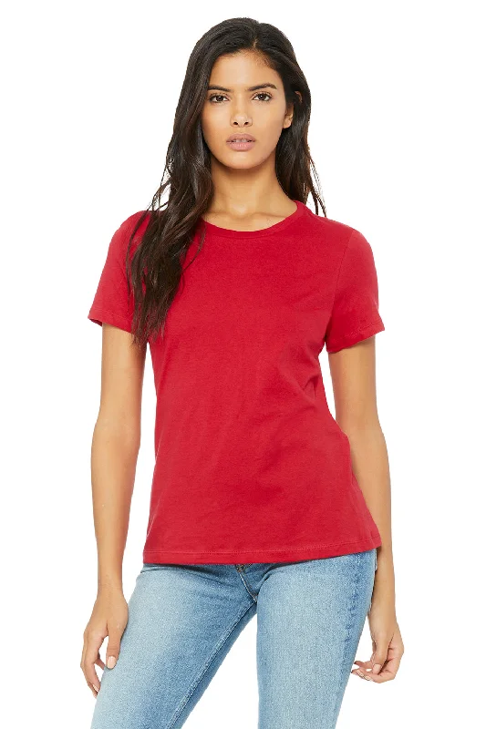 holiday stripe t-shirts -Bella + Canvas Womens Relaxed Jersey Short Sleeve Crewneck T-Shirt - Red