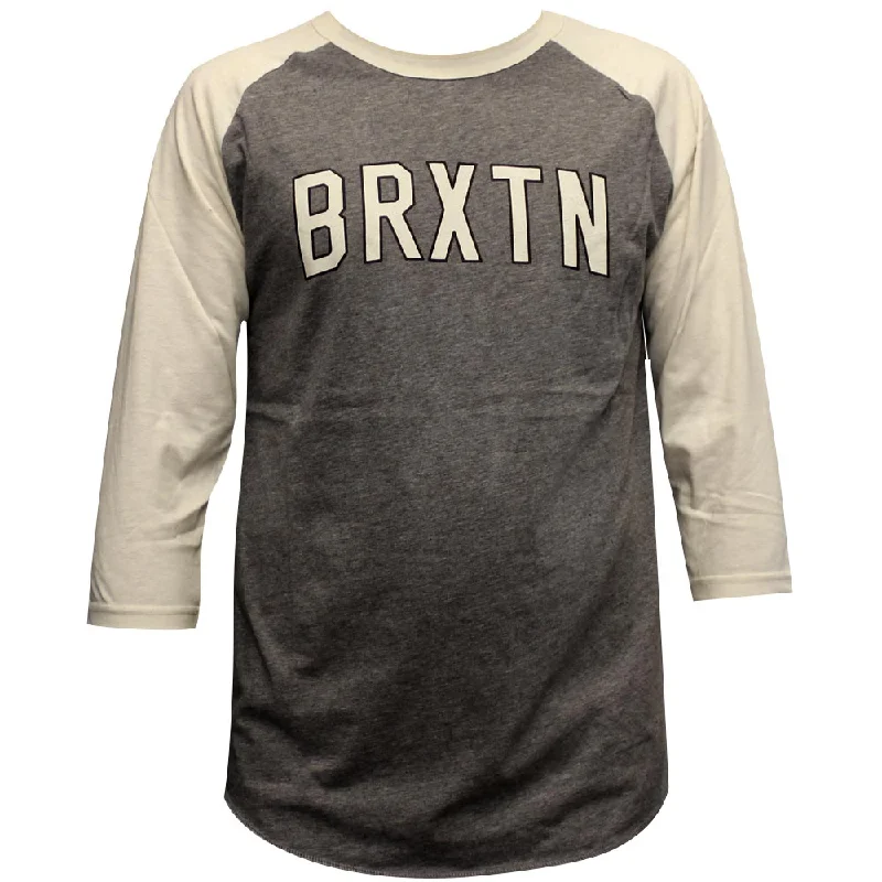 tie-dye style t-shirts -Brixton Hamilton 3/4 Sleeve Baseball T-Shirt Grey Cream