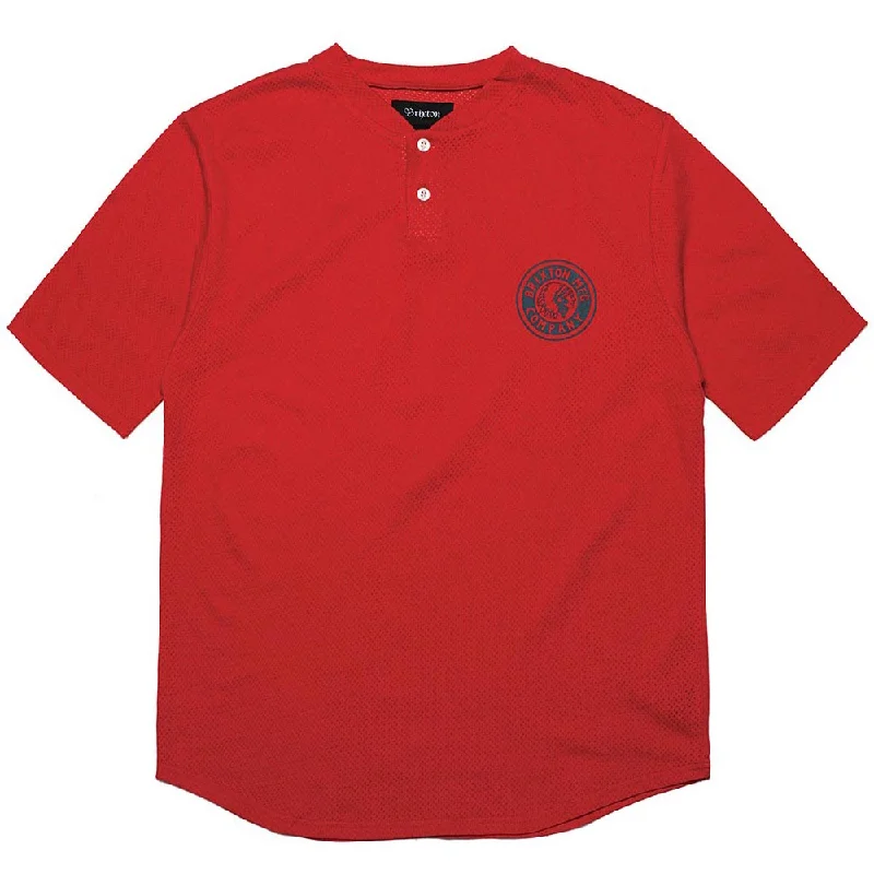 family print t-shirts -Brixton Rival Henley T-Shirt Red