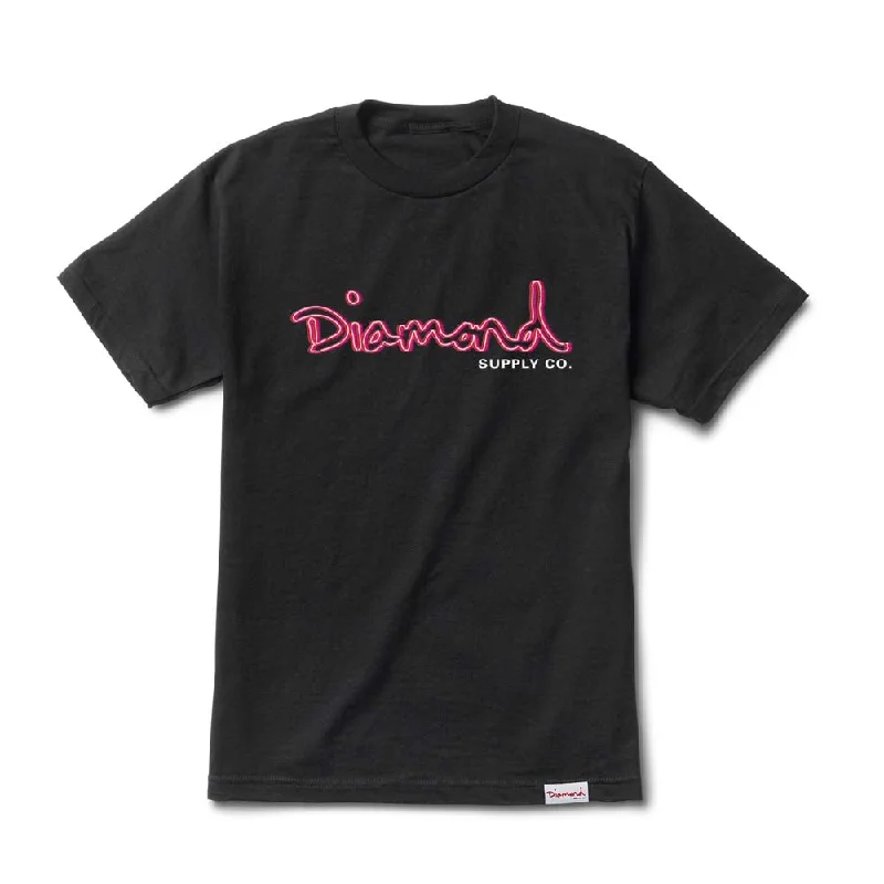 cool art t-shirts -Diamond Supply Co Neon OG Script T-shirt Black