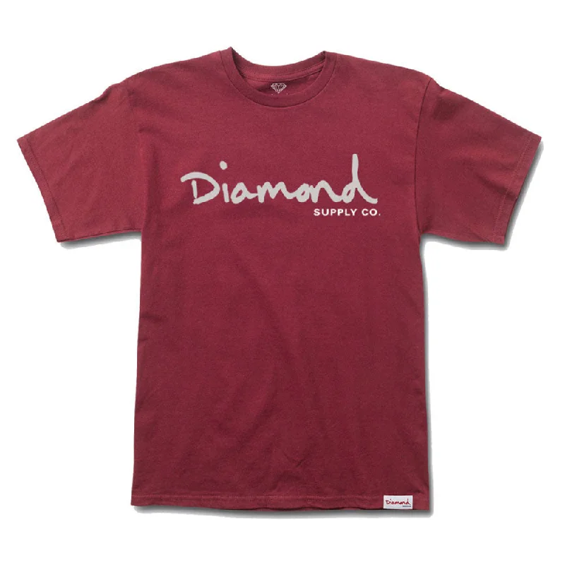 minimalist slogan t-shirts -Diamond Supply Co OG Script T-shirt Burgundy