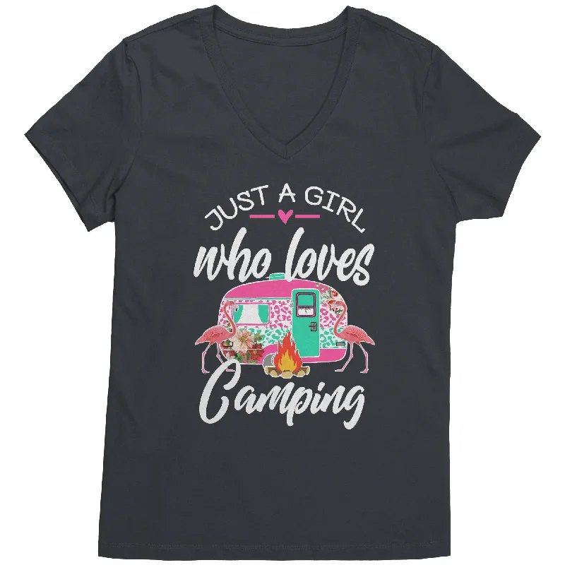 tropical vibe t-shirts -Just a Girl Who Loves CAMPING Women's V-Neck T-Shirt