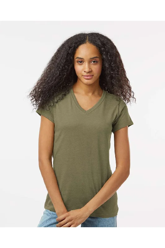 cozy cotton t-shirts -Kastlfel Womens Recycled Soft Short Sleeve V-Neck T-Shirt - Moss Green