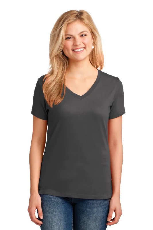 marathon t-shirts for runners -Port & Company Womens Core Short Sleeve V-Neck T-Shirt - Charcoal Grey