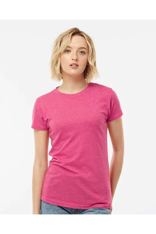 bright style t-shirts -Tultex Womens Poly-Rich Short Sleeve Crewneck T-Shirt - Heather Fuchsia Pink